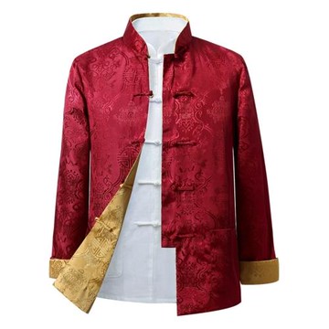 新款唐裝男中老年春秋季長袖中式雙面穿外套漢服風春秋季爸爸