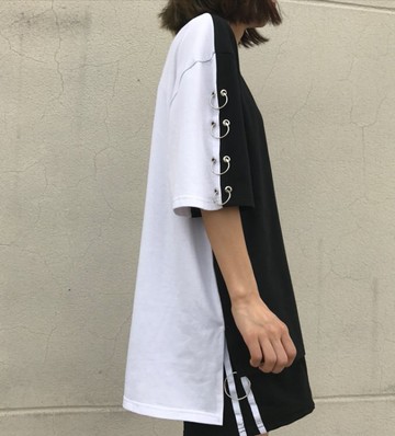 FINDSENSE 韓國   黑白  撞色 不規則  短袖t恤  學生T恤  特色T恤 GF