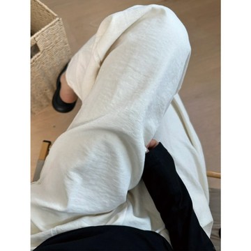 白色亞麻感闊腿褲女春秋款休閒鬆弛感老錢風涼感褲子直筒拖地長褲