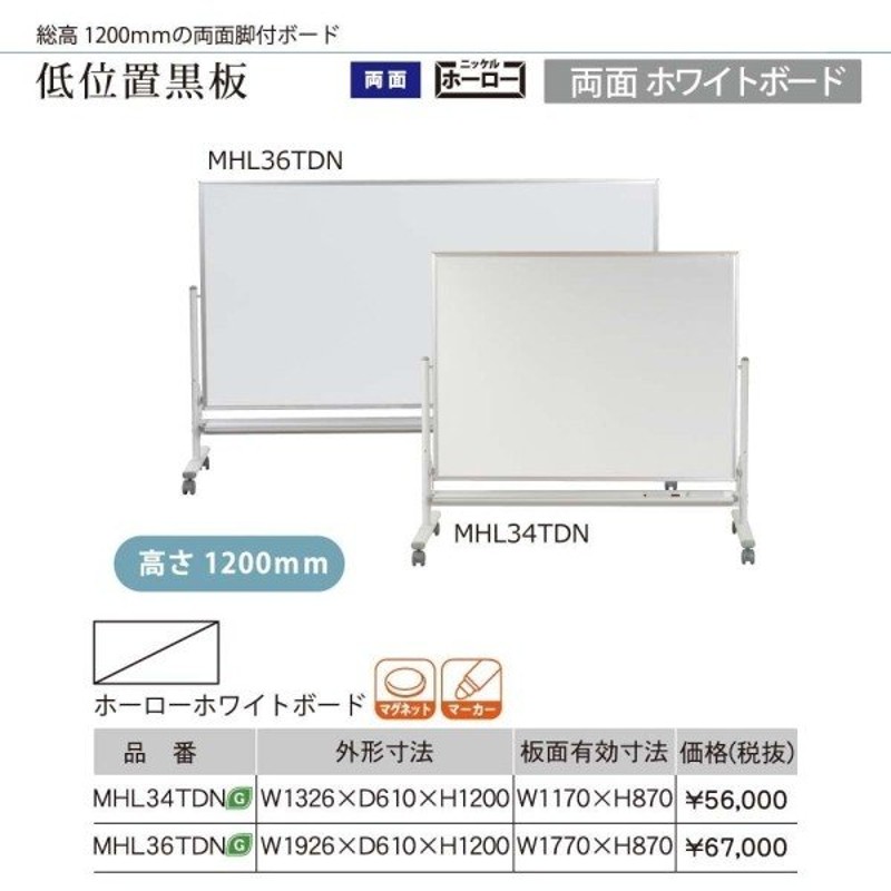 馬印 低位置黒板 両面 ホワイトボード/ホワイトボード ホーローホワイト MHL36TDN 通販 LINEポイント最大0.5%GET |  LINEショッピング