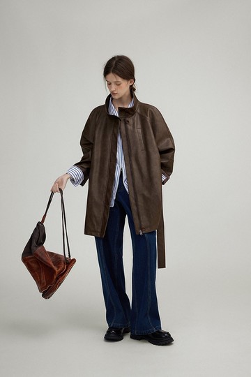 北歐復古 肌理感環保皮風衣外套