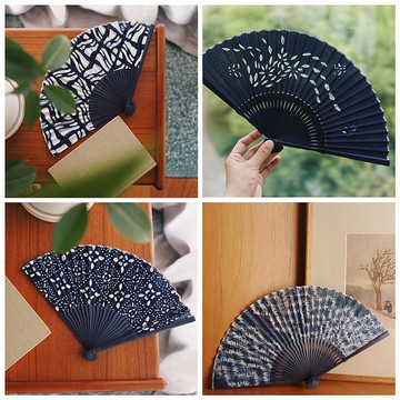 多花色紮染 植物拔染 indigo藍靛染手工制 隨身清涼 複古摺疊扇