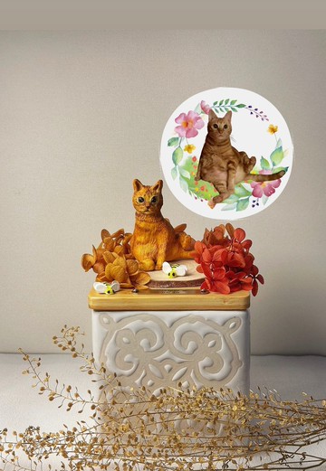 丨客製丨後花園丨乾花擴香石貓咪方形寵物禮物紀念盒/骨灰罐/罈