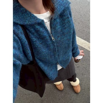 奈看服飾/小紅書博主熱賣款 含羊毛3%高工藝花紗双拉链毛衣 高级感混色软糯针织保暖毛衣 開衫毛衣