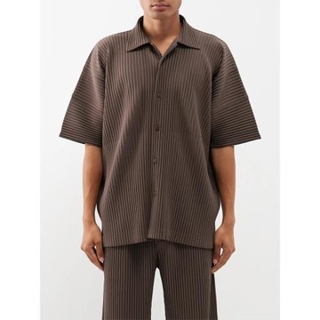 日系高級感褶皺黑色簡約肌理寬松褶皺短袖襯衫外套男