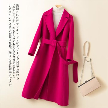 顯白顯瘦秋冬長款純羊毛呢子女毛呢外套玫紅雙面羊絨大衣黑色加厚