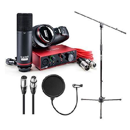 Focusrite Scarlett Solo Studio 3rd Gen USB Audio Interface with Boom Stand, XLR Cable and Pop Filter Bundle (4 Items)