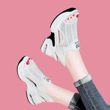 松糕運動風厚底氣墊魚嘴沖孔涼鞋