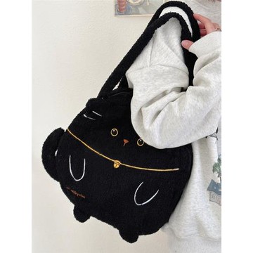 可愛貓咪毛絨包包女2023秋冬新款ins卡通單肩包軟妹羊羔毛托特包