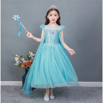 新款夏冰雪奇緣2艾莎公主裙女童短袖網紗elsa長裙子六一cos表演裙