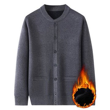 爸爸裝加絨加厚羊毛針織開衫男士毛衣中老年頭人男裝爺爺春秋冬季