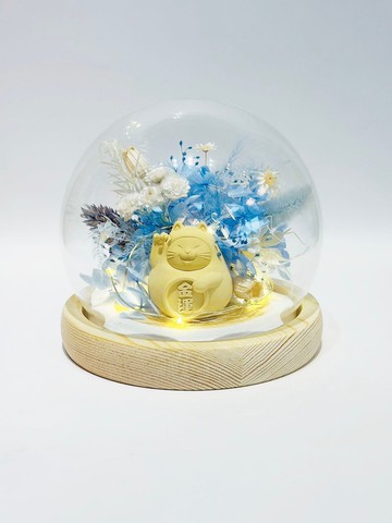 【 送禮首選】招財金運貓永生花玻璃球