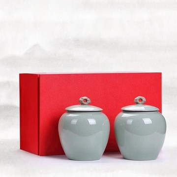 批發陶瓷茶葉罐茶葉禮盒包裝 雙罐一斤裝哥窯密封儲茶罐logo定制