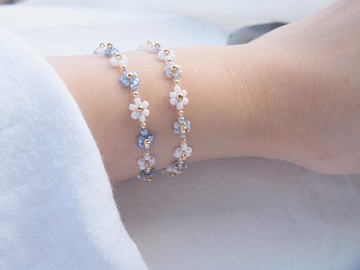 串珠手鍊 磁鐵式穿脫 珍珠藍&珍珠灰 【一組兩件】