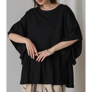 日本 Bab - 透氣嫘縈飄逸大寬袖上衣-黑