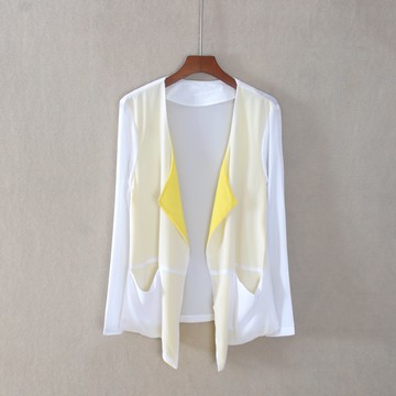 女裝直筒披肩甜美瑞麗開衫長袖雪紡衫拼色防曬衣潮