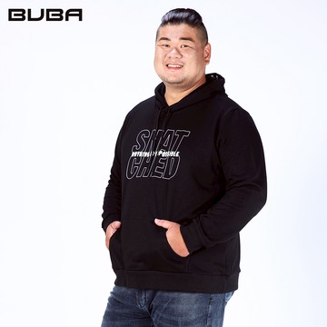 【BUBA】大尺碼黑色印花長袖帽T XL~4L 13707-88