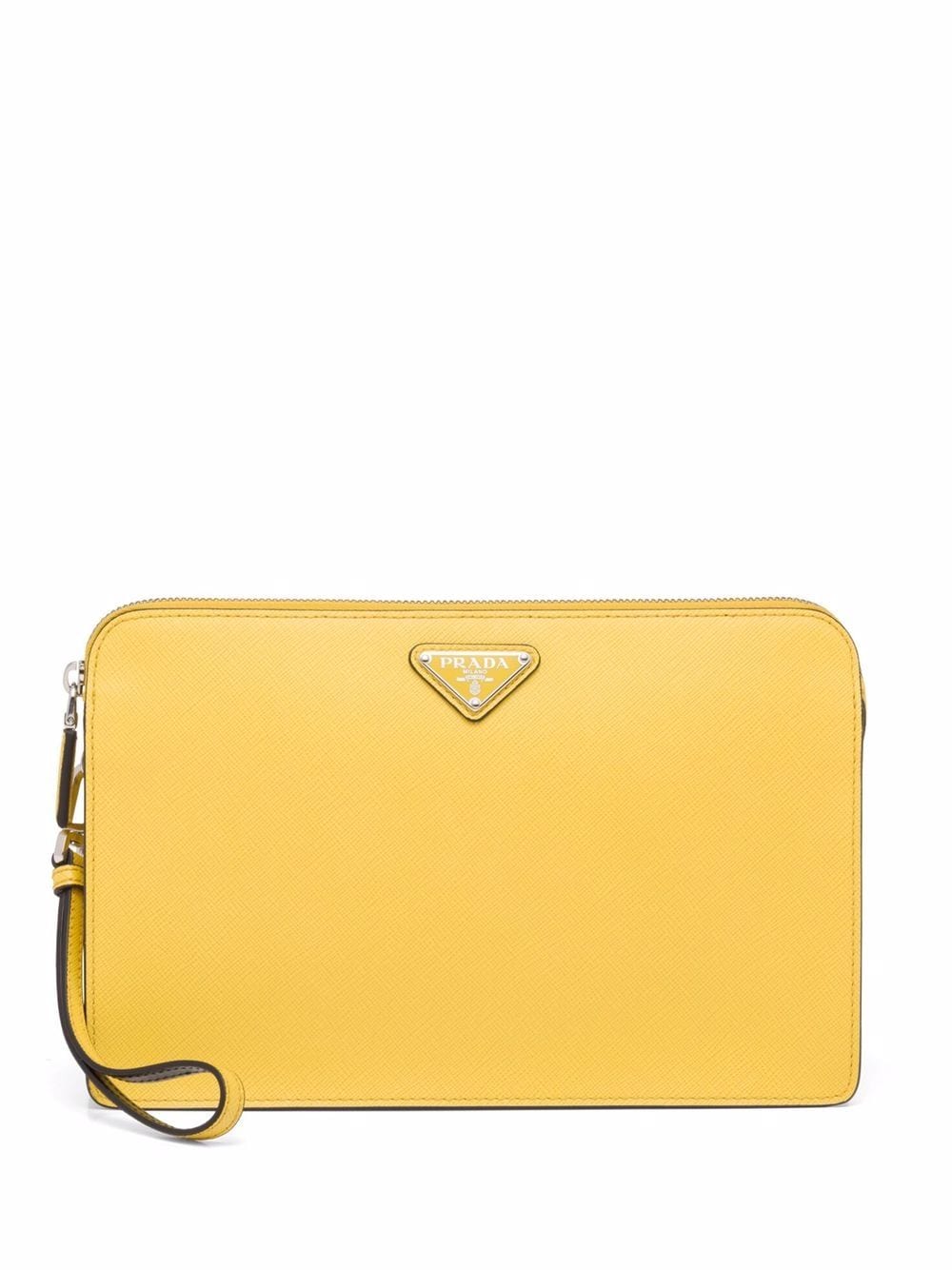 Prada - Saffiano triangle-logo pouch - men - Leather - OS - Yellow