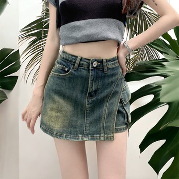 VIVILIAN高腰不規則大口袋牛仔褲裙