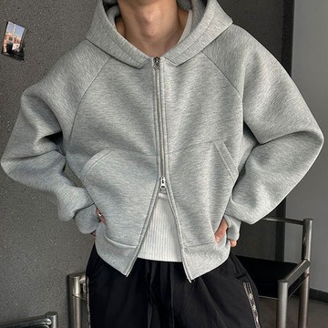 正韓挺面指套設計插肩雙拉鍊短版連帽外套 2色 YUPPIE 預購商品 0112