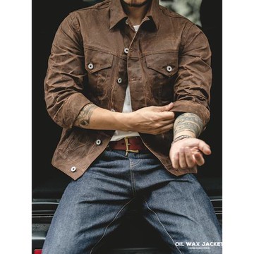 馬登工裝美式復古著黃石帆布油蠟夾克阿美咔嘰修身型男機車外套男