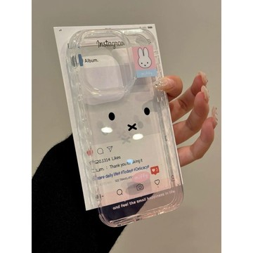 米菲兔手機殼 可愛米菲兔蘋果16promax透明手機殼iPhone15粉色掛繩卡扣14/13/12