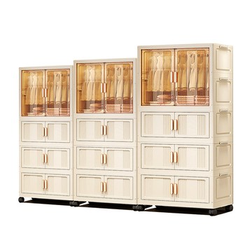 【Mr.box】88大面寬優雅雙開門摺疊衣櫃5層收納櫃-附輪 (1衣櫥+3層收納櫃)