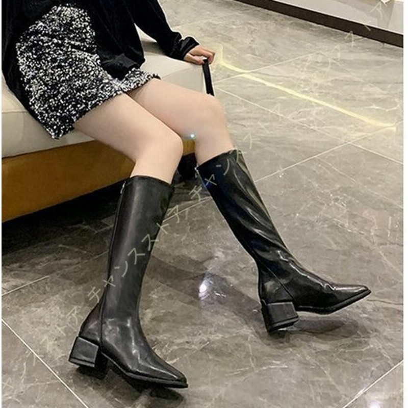 大きいサイズ ブーツ レディース ロングブーツ 美脚 履きやすい ロング丈 ブーツ ローヒール ジョッキーブーツ 太ヒール カジュアルシューズ 黒 ロング ブーツ 通販 Lineポイント最大get Lineショッピング