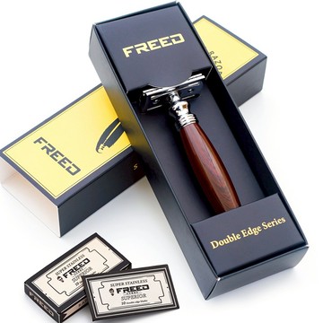 [快速出貨]【FREED】封閉式復古雙刃安全刮鬍刀- 仿紫紅檀木 (附刀片10片) 客製化刻字 生日禮物 送禮推薦 男生禮物 現貨 摩羯座 水瓶座 禮物獨家 新品上市 情人節禮物