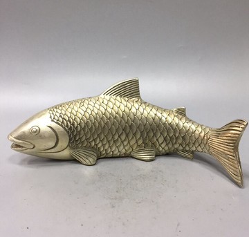 仿古純銅白銅招財金龍魚擺件招財進寶家居裝飾禮品古玩收藏品