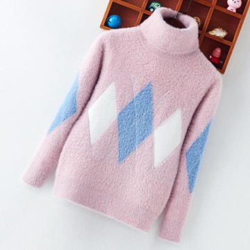 女童高領毛衣2023秋冬新款水貂絨加絨加厚兒童中大童套頭針織衫