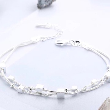 雙層手鍊 銀色雙層方塊手鍊｜日韓氣質立方體設計 N01 女生百搭手飾 銀色流行飾品