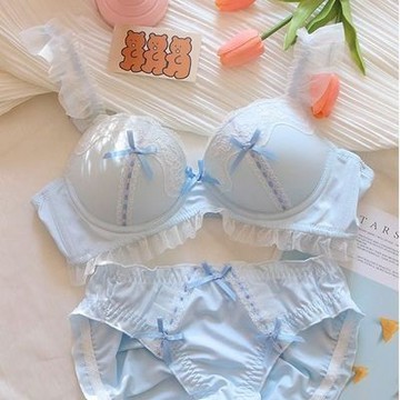 【台灣有貨】實拍 Lolita蝴蝶結內衣女日系甜美蕾絲bra小胸聚攏無鋼圈少女文胸套裝