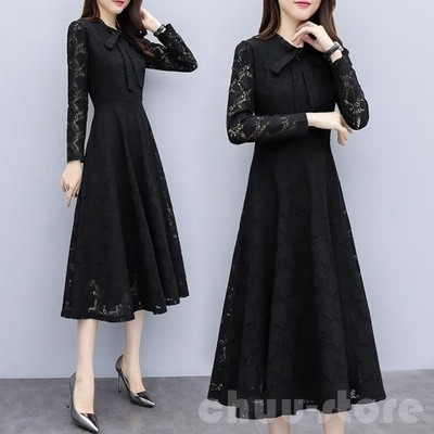 総レース パーティードレス ミモレ丈 長袖 大きいサイズ 3l 4l 結婚式 お呼ばれ ドレス 黒 ボウタイ フォーマル ワンピース リボン 代 30代 40代 通販 Lineポイント最大get Lineショッピング