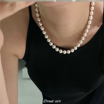 經典打結正圓施珍珠8mm項鏈ins博主同款高級感復古港風毛衣鏈女