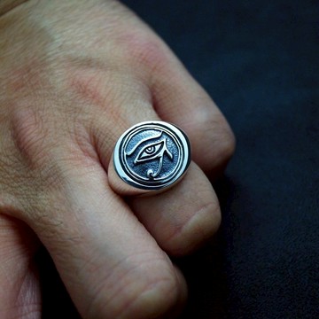 漫想埃及系列【荷魯斯之眼】純銀戒指(類圖章戒寬版對戒尾戒/圓形