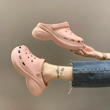 增高洞洞女涼鞋包頭透氣半拖2021夏季EVA踩屎感濕水厚底拖鞋外穿