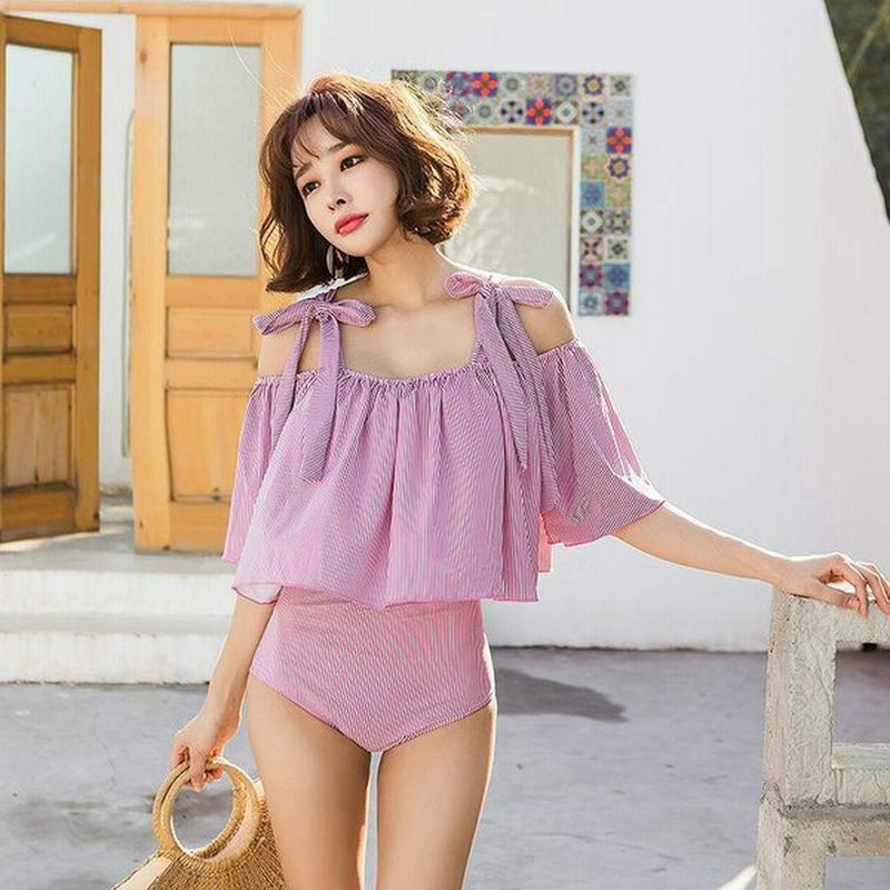 レディース 韓国ファッション 水着 ビキニ タンキニ ストライプ オフショルダー フリル 体型カバー 長袖 フレアスリーブ 海 プール ビーチ リゾート マリン 海 通販 Lineポイント最大0 5 Get Lineショッピング