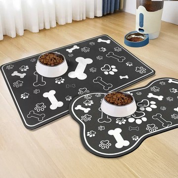 買1送1-寵物餵食硅藻土地墊40*60方形＋骨頭形寵物墊（黑） （寵物墊/餵食吸水墊/貓食盆墊/防滑地墊/浴室墊）_廠商直送