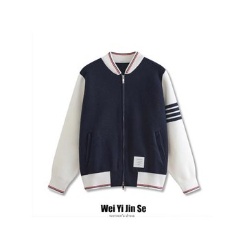 四道杠韓版tb針織開衫女秋冬新款立領寬松慵懶長袖棒球服外套上衣