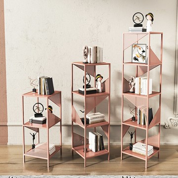 藝術現代鐵藝小型書架落地床頭鐵網置物架客廳擺件展示花架收納架