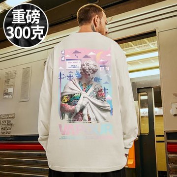 歐美高街潮牌潮流ins長袖T恤男潮春季國潮oversize情侶裝大碼男裝