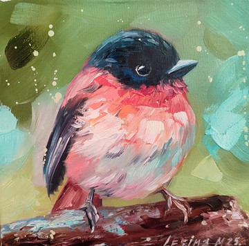 可愛小鳥油畫 鳥類 小幅藝術品 鳥類作品 動物畫 鳥類藝術