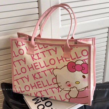 Kitty手提包🎀 Kitty帆布包ins森系百搭單肩包高顏值大容量裝書學生上課手提布袋