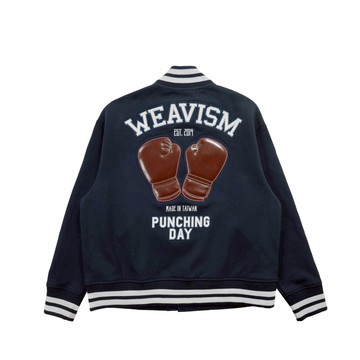 拳魂重磅拼接棒球外套-霧黑/霧藍 霧黑XL