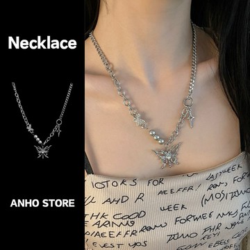 【ANHO】現貨在台/鏤空/蝴蝶/Y2K/十字架/珠珠/吊墜/拼接/項鍊/鎖骨鍊