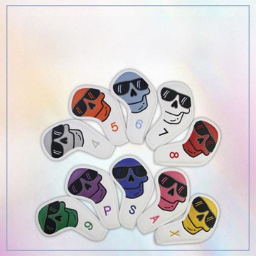 高爾夫保護桿頭套鐳射工藝多彩多色骷髏頭圖案刺繡鐵桿套10個/組