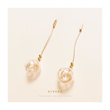 原創高級感法式耳釘人魚姬玻璃球氣泡長款耳墜小眾耳環簡約港風女