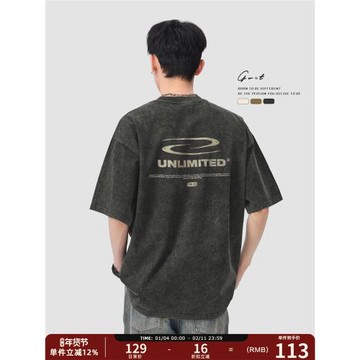 (免運)GWIT 美式復古重磅水洗做舊高街體恤夏季半袖潮牌純棉短袖T恤男