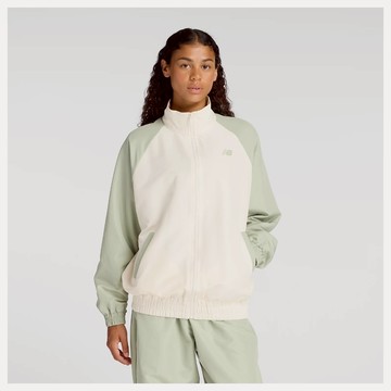 【NEW BALANCE】NB 外套 女 運動立領外套 美規 綠白 WJ53517GAS